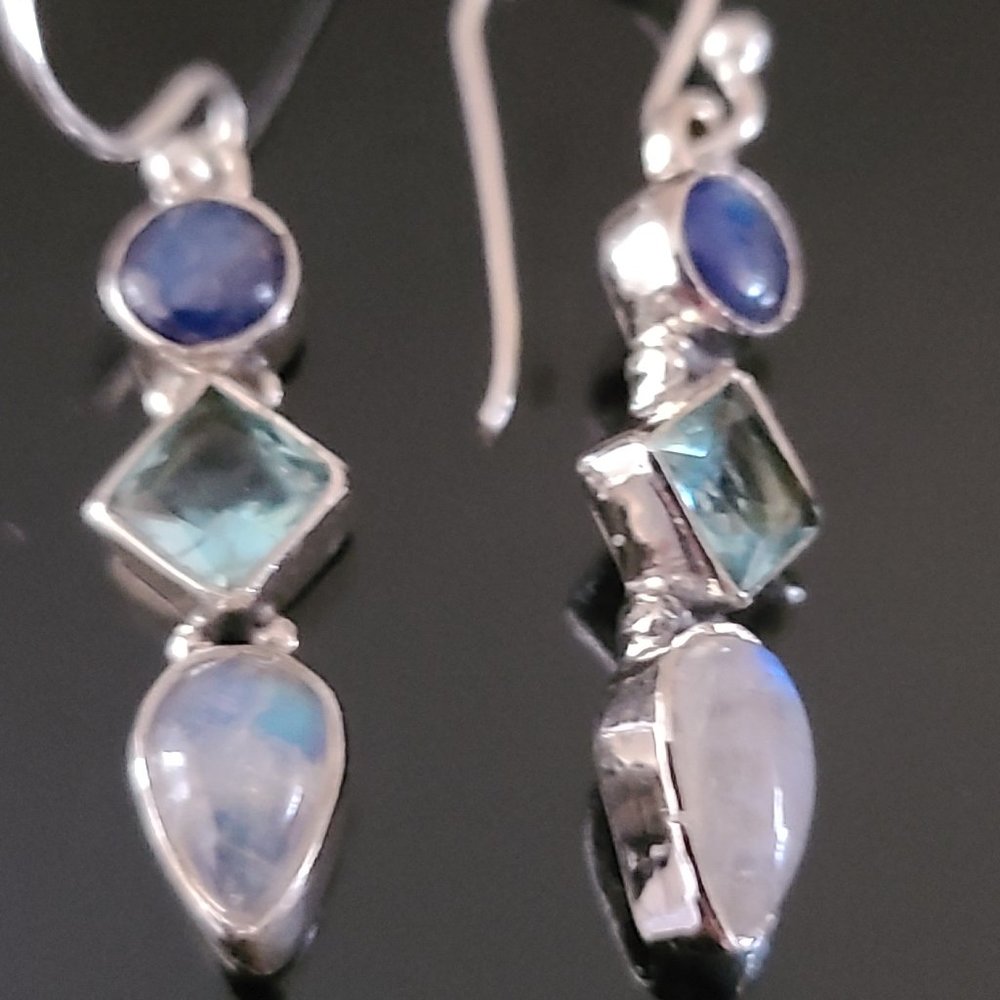 Business Casual Gemstone Precious Earrings-Kyanite ,Topaz-Remarkable Earrings - Picture 3 of 6